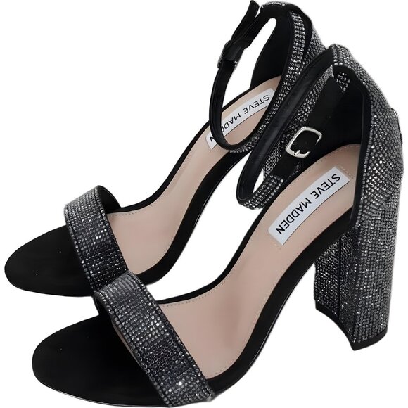 Steve Madden Carrson Block Heel Ankle Strap Sandals Black Women's US 7.5 - Picture 2 of 6